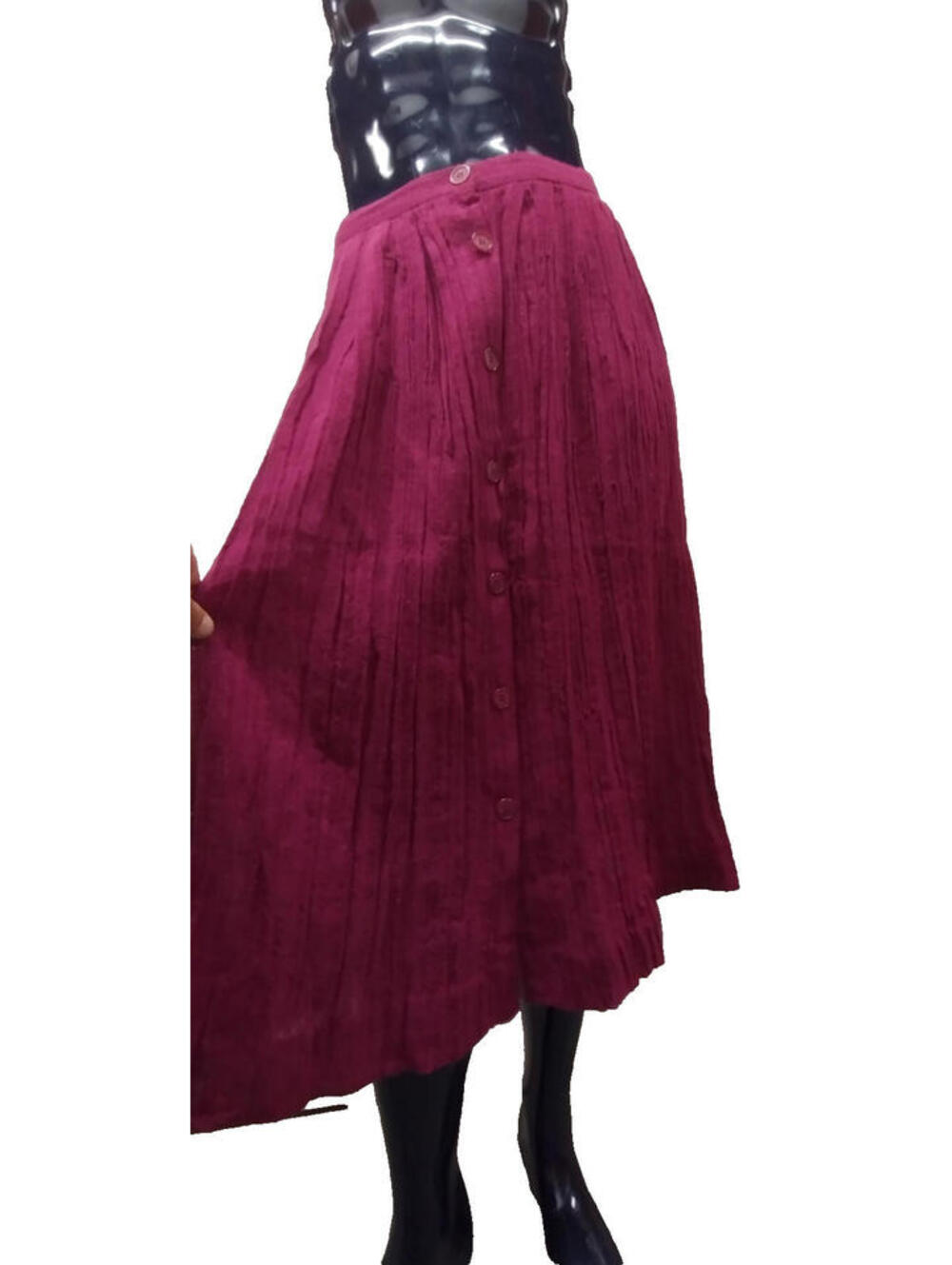 Campus Casuals Pink Fuchsia Skirt Crinkle Cotton Buttons Below Knee Size M 30 in